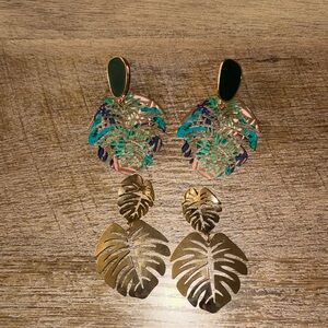Gold and Green Leaf Earrings